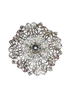 Silver tone filigree brooch